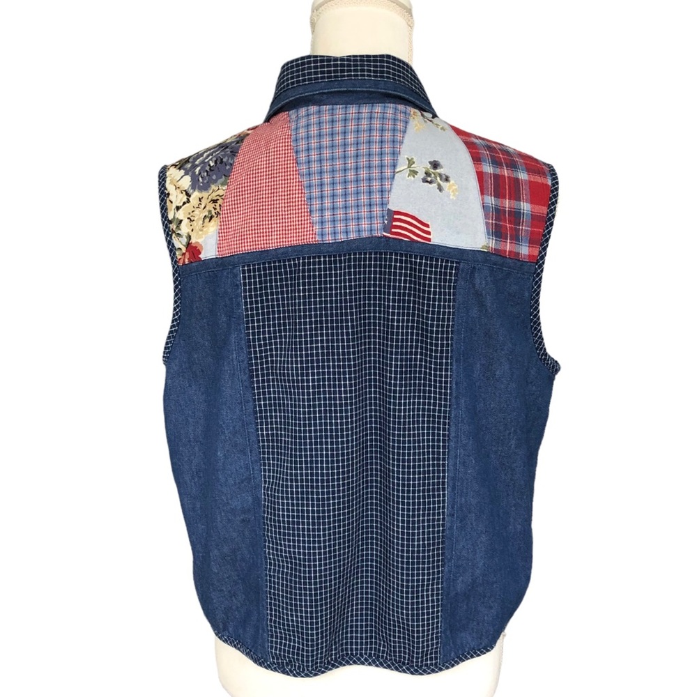 Vintage Patchwork Patriotic Collared Blue Denim V… - image 2